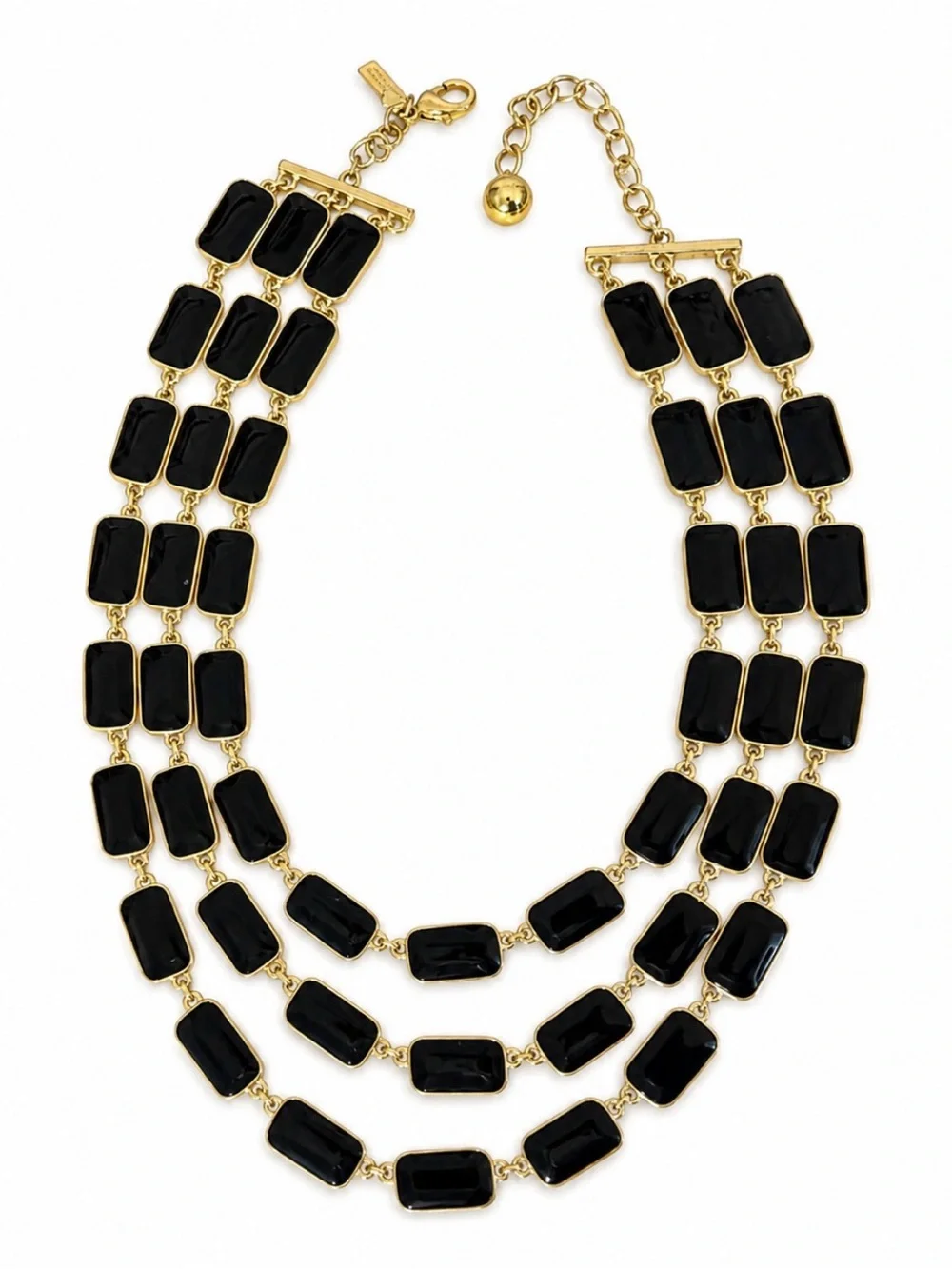 Kate Spade Park Guell Black Enamel Gold Triple Strand Statement Necklace